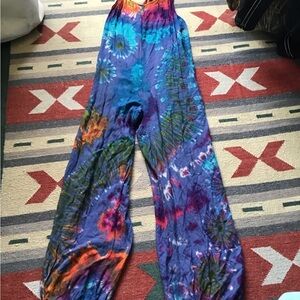 Tie die soft cotton dungarees. Ladies Medium